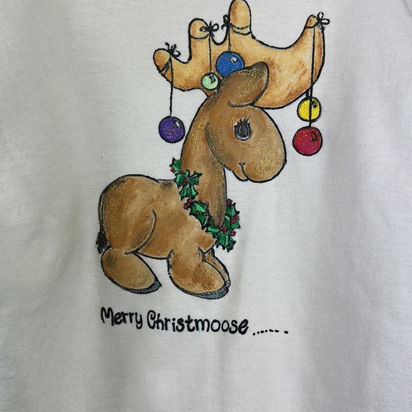 Hanes Her Way Girls Vintage Sweatshirt Merry Christmoose Reindeer Size L (10-12) - Picture 2 of 5